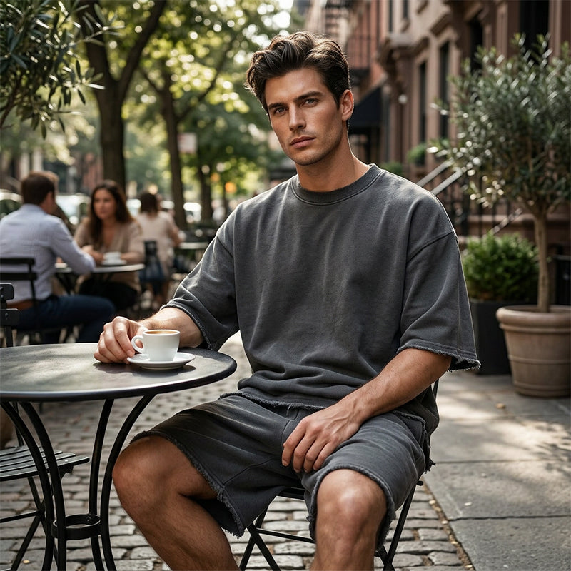Men's casual solid color sleeveless sportswear suit.