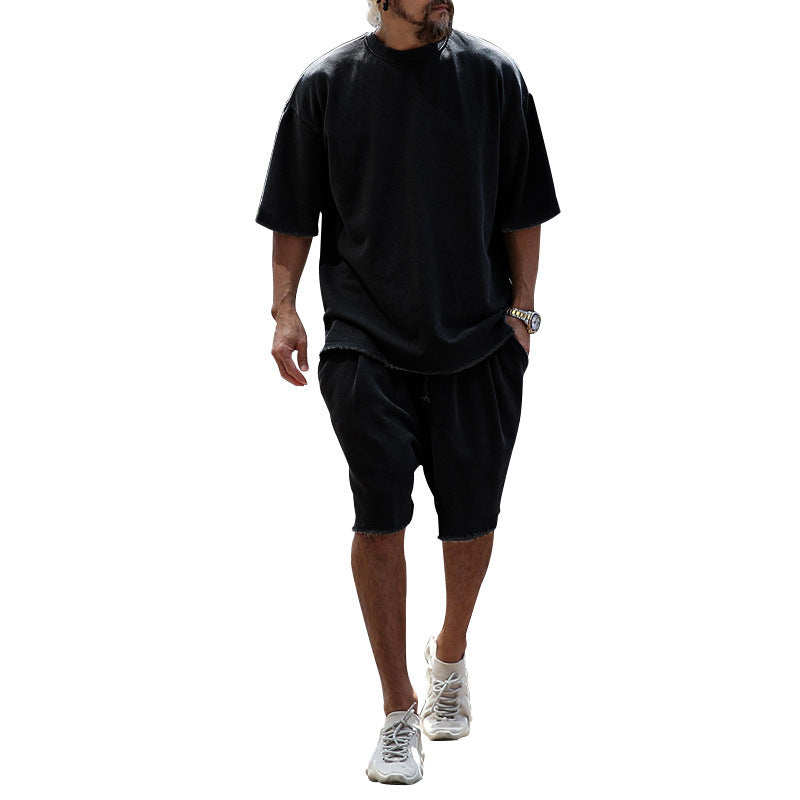 Men's casual solid color sleeveless sportswear suit.