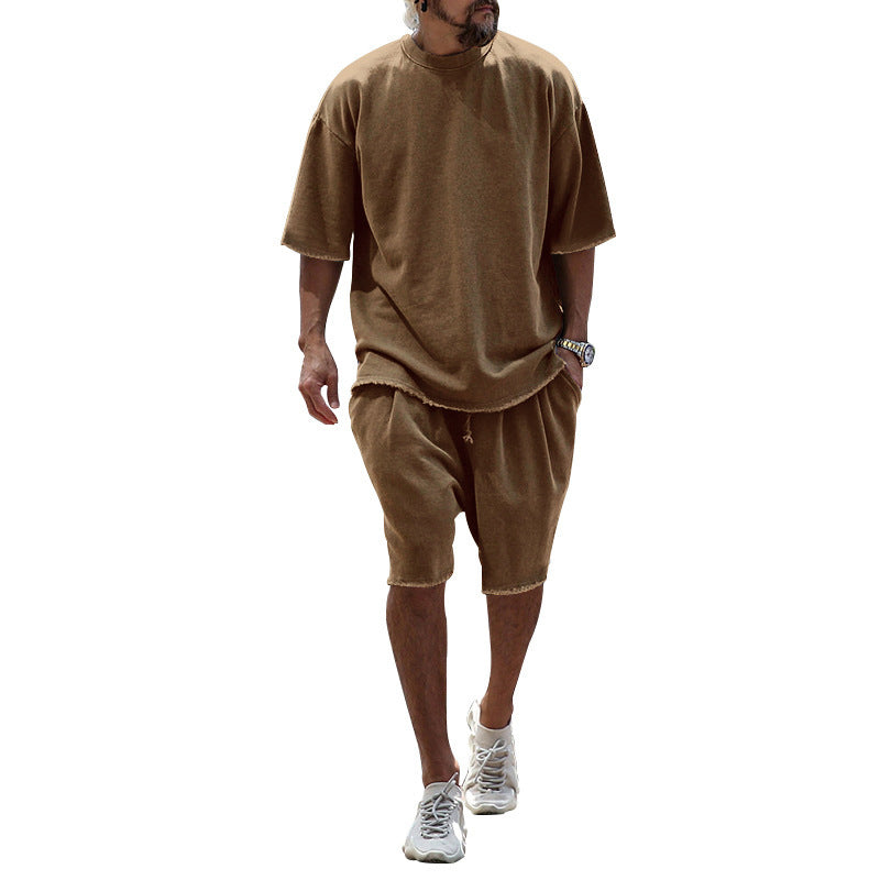 Men's casual solid color sleeveless sportswear suit.