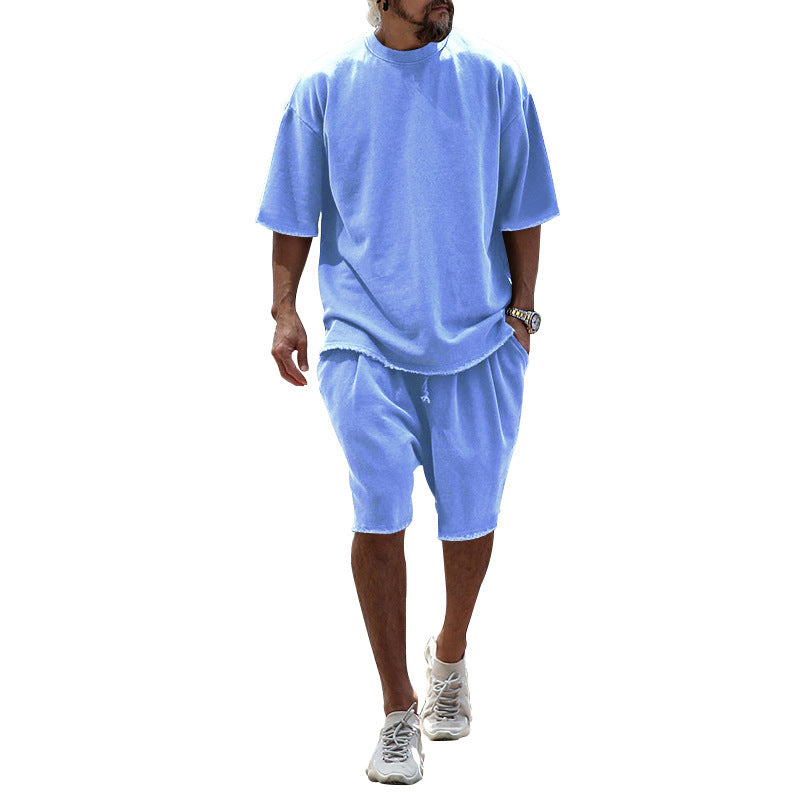 Men's casual solid color sleeveless sportswear suit.