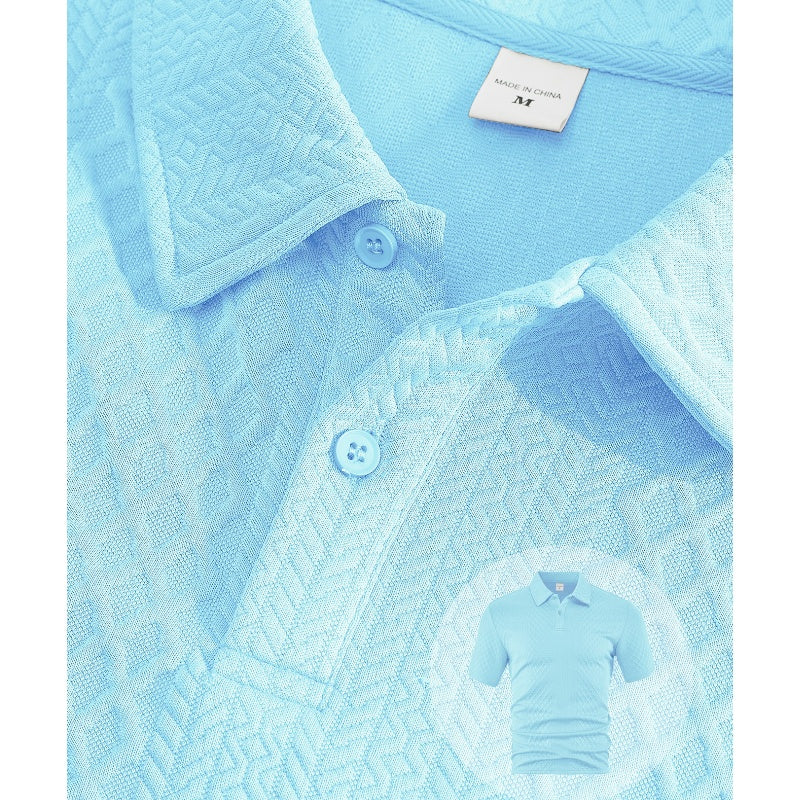 Men’s Diamond Pattern Turn-Down Collar Short Sleeve Top & Drawstring Shorts 2-Piece Set